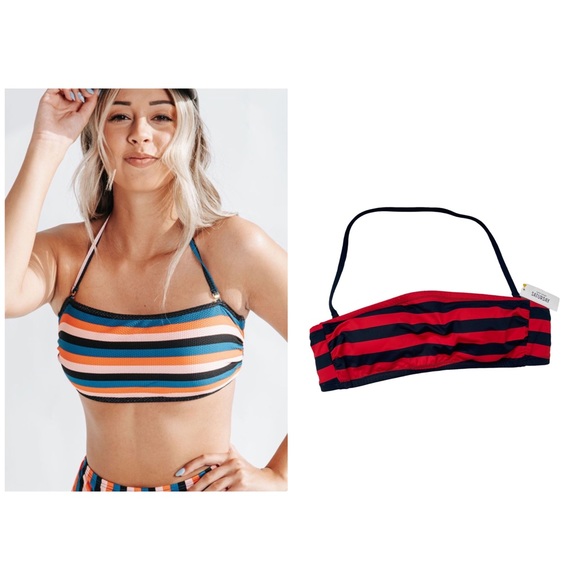 kate spade Other - Kate Spade Saturday red and blue stripe bandeau swim top NEW